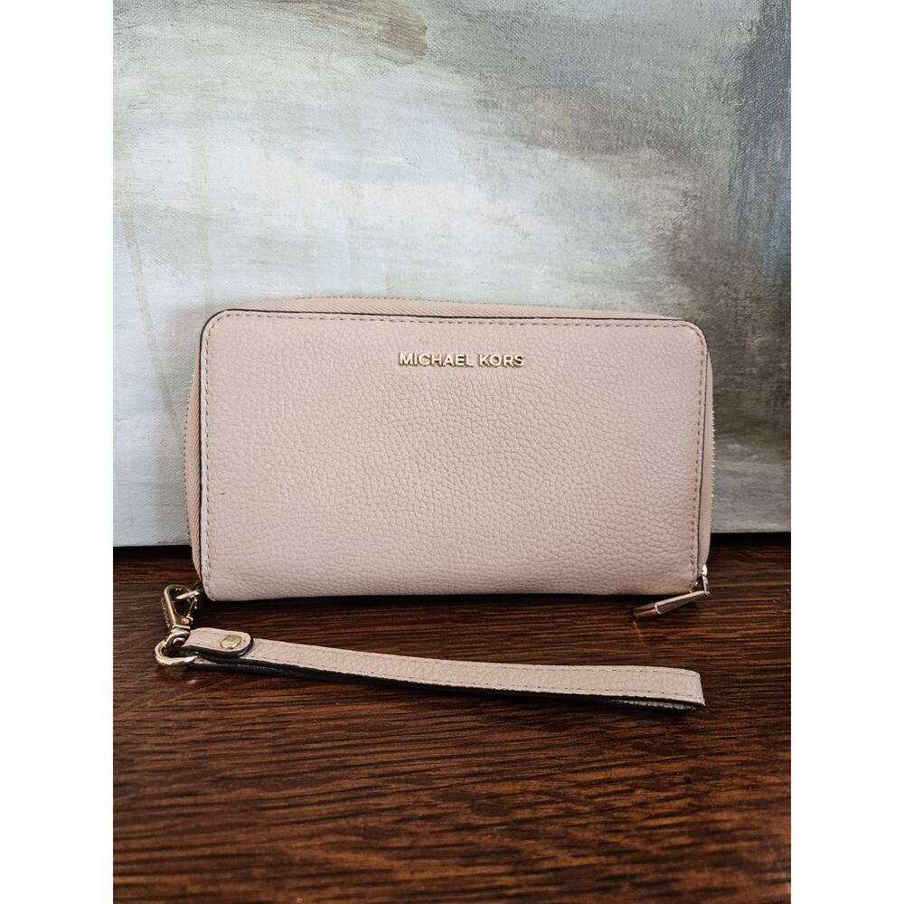 Michael Kors Jet Set Travel Large Phone Case Leather Wallet Wristlet Pink Blush